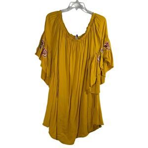 Feathers plus 3x boho peasant rayon aline dress embroidered flowers bell sleeve